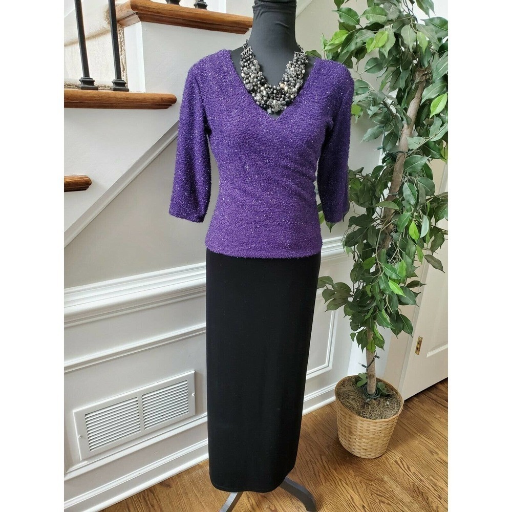 I.N.Studio Women's Purple & Black Half Sleeve Top and Dress Two Piece